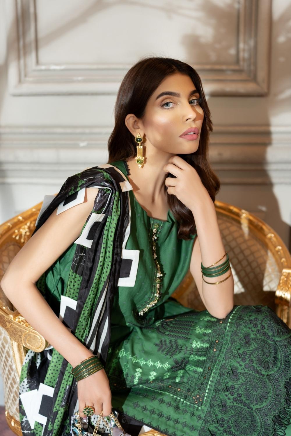 3 PC Unstitched | Jacquard Embroidered Shirt | Silk Dupatta