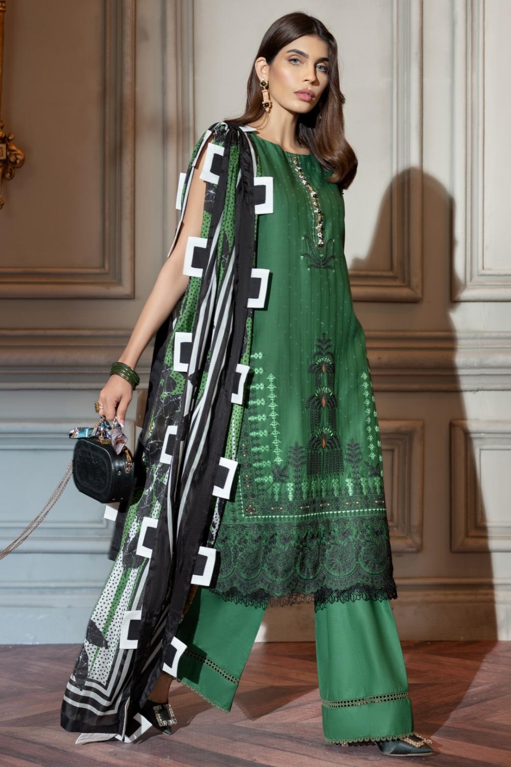 3 PC Unstitched | Jacquard Embroidered Shirt | Silk Dupatta