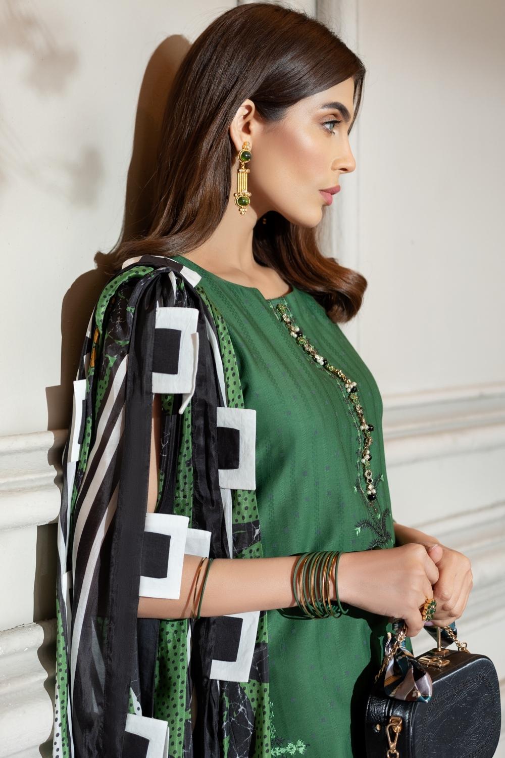 3 PC Unstitched | Jacquard Embroidered Shirt | Silk Dupatta