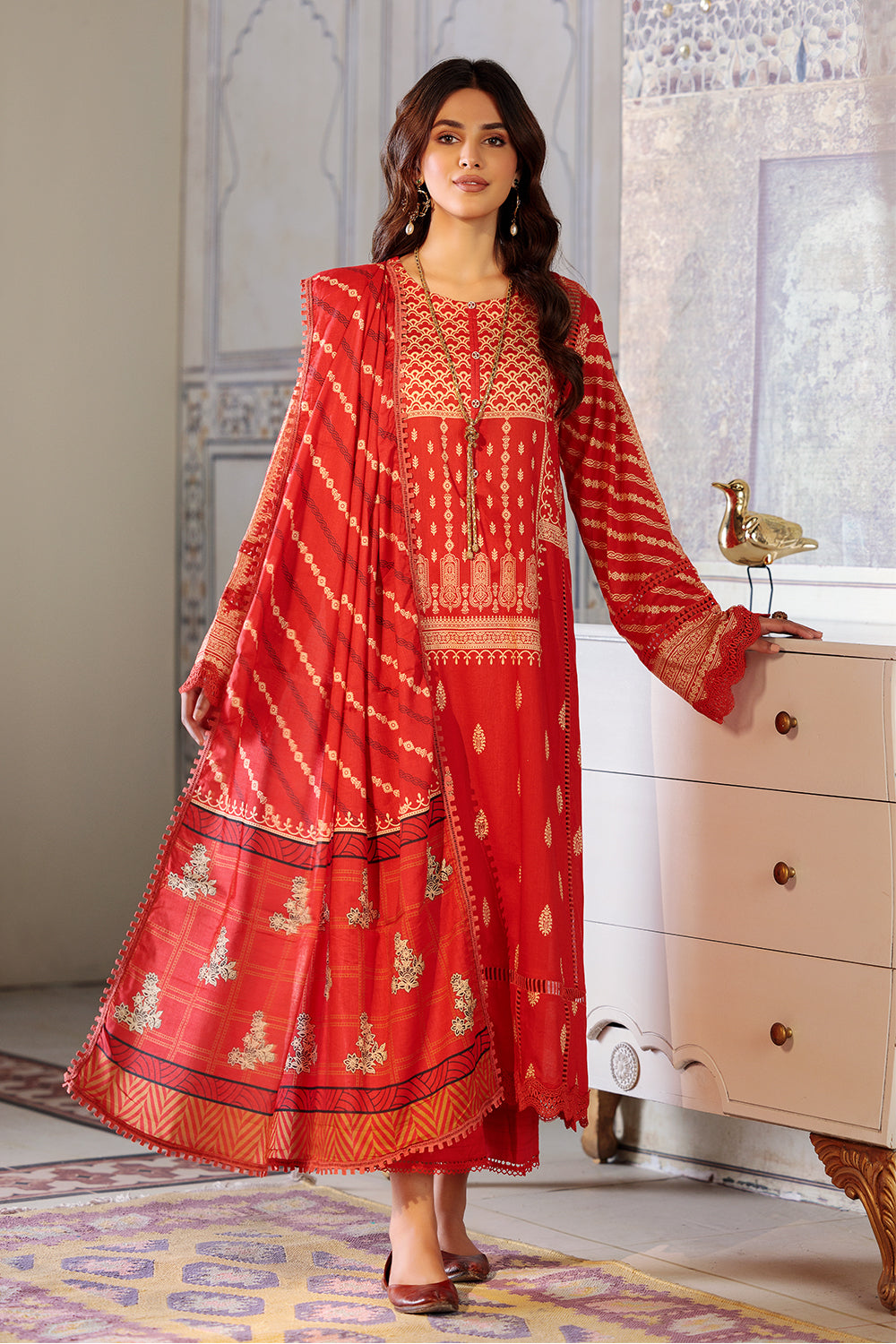 3 PC Unstitched  | Printed Shirt + Printed Dupatta + Dyed Trouser