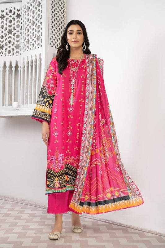 3 PC Unstitched  | Printed Shirt + Printed Cotton Net Dupatta + Dyed Trouser