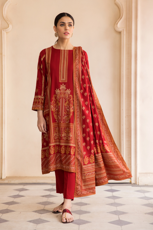 3 PC Unstitched | Printed Linen Suit