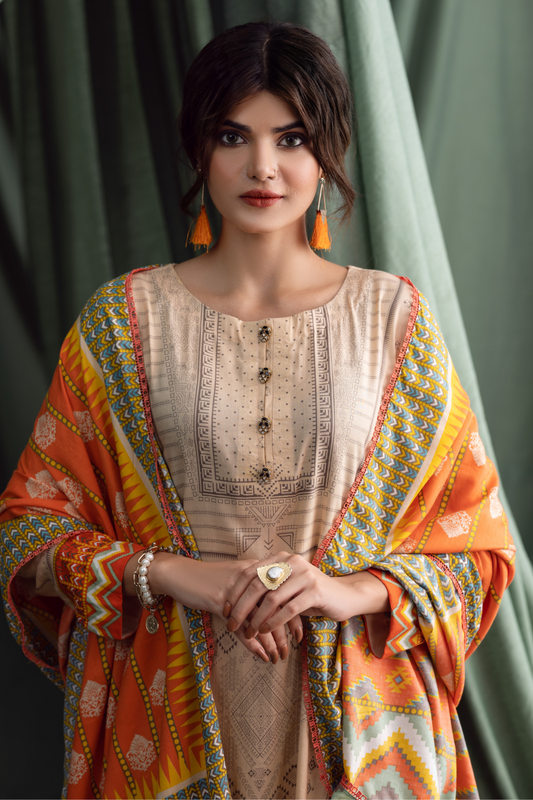 3PC Unstitched | Printed Linen Suit
