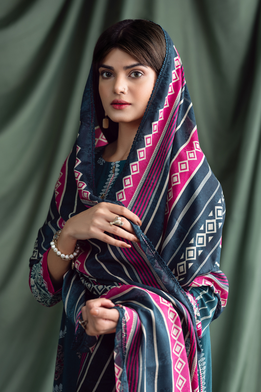 3PC Unstitched | Printed Linen Suit | Jacquard Dupatta