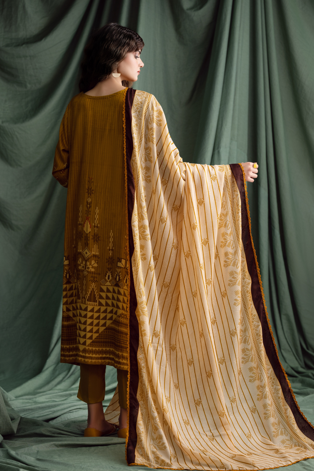 3PC Unstitched | Printed Linen Suit | Jacquard Dupatta