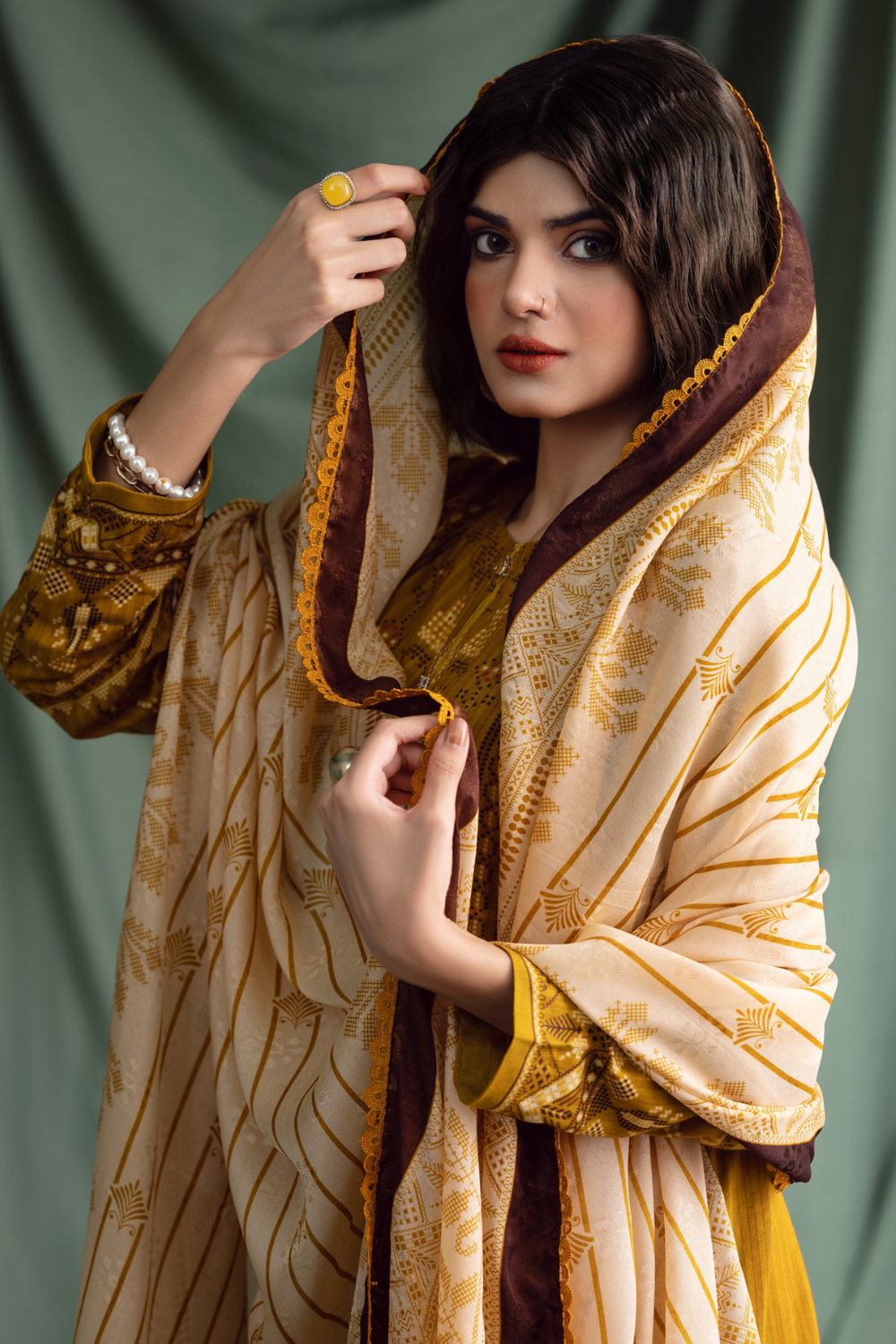 3PC Unstitched | Printed Linen Suit | Jacquard Dupatta