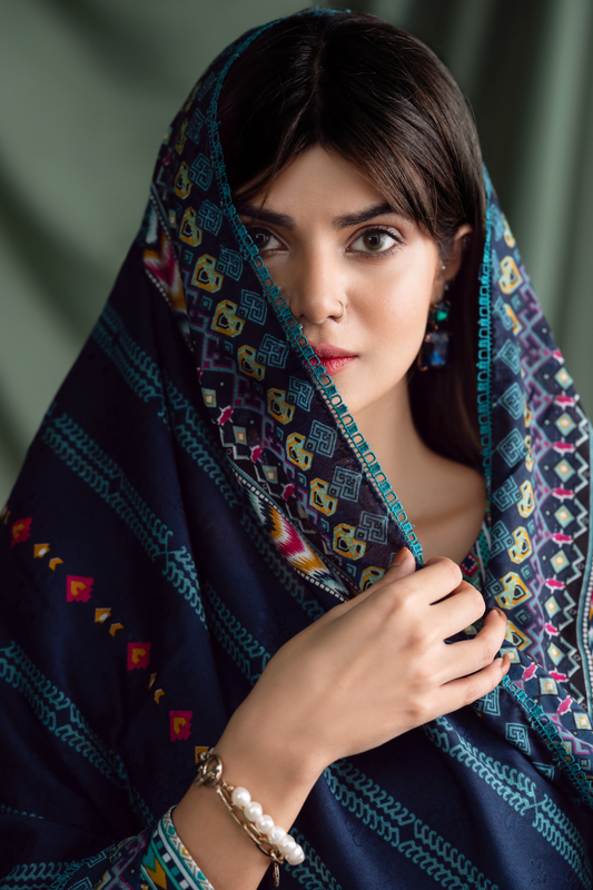 3PC Unstitched | Printed Linen Suit | Jacquard Dupatta