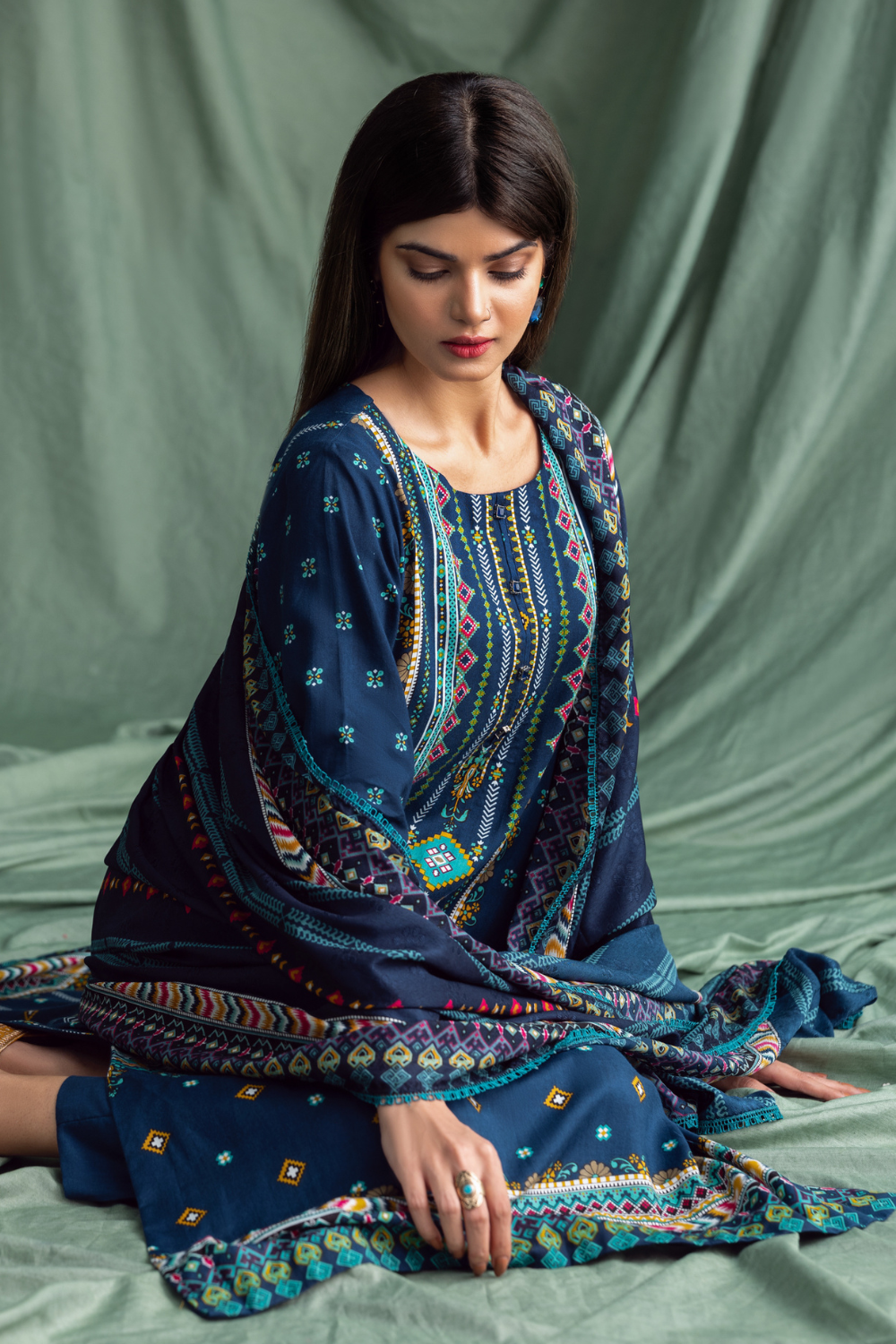 3PC Unstitched | Printed Linen Suit | Jacquard Dupatta