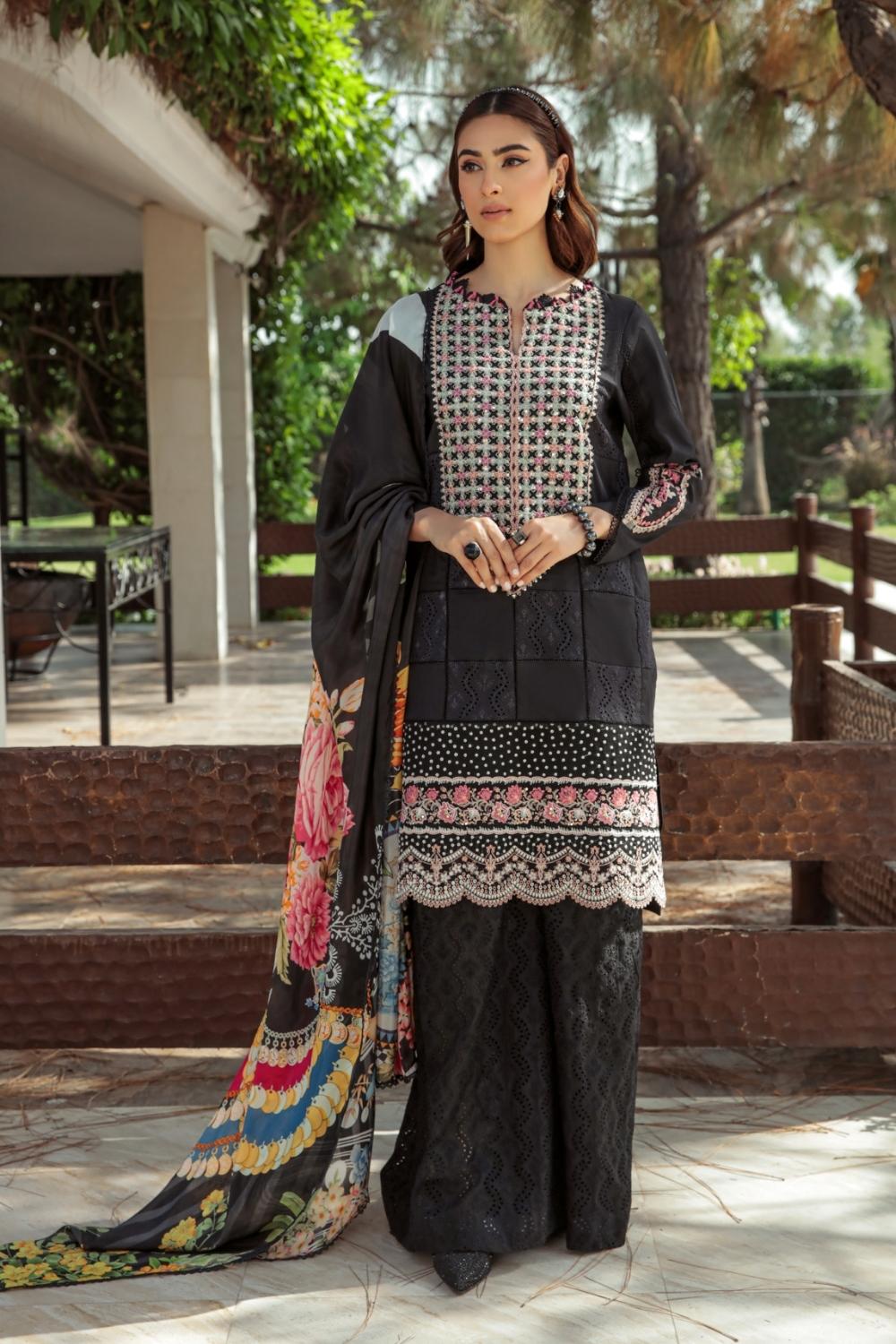 3 PC Unstitched | Embroidered Lawn Shirt | Silk Dupatta
