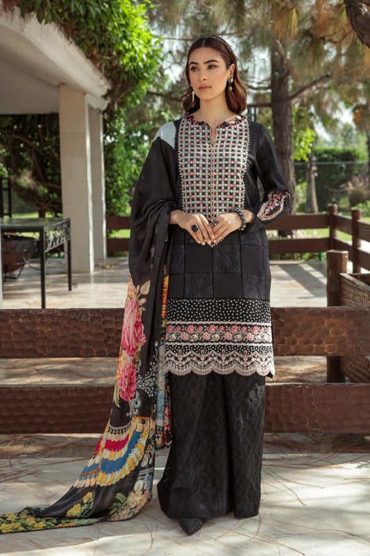 3 PC Unstitched | Embroidered Lawn Shirt | Silk Dupatta