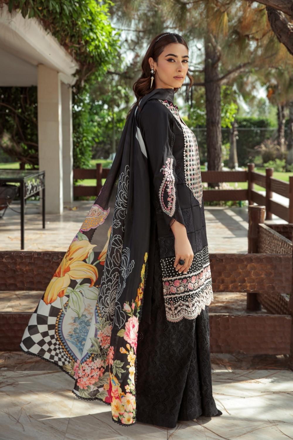 3 PC Unstitched | Embroidered Lawn Shirt | Silk Dupatta