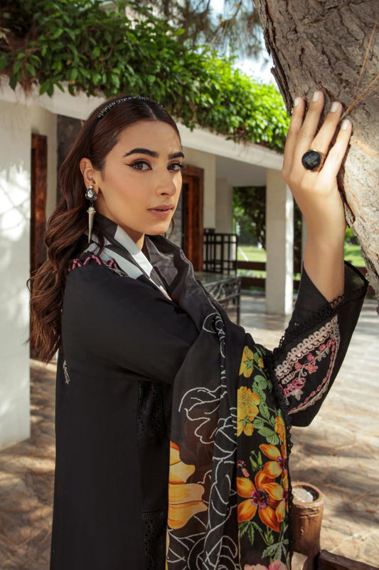 3 PC Unstitched | Embroidered Lawn Shirt | Silk Dupatta