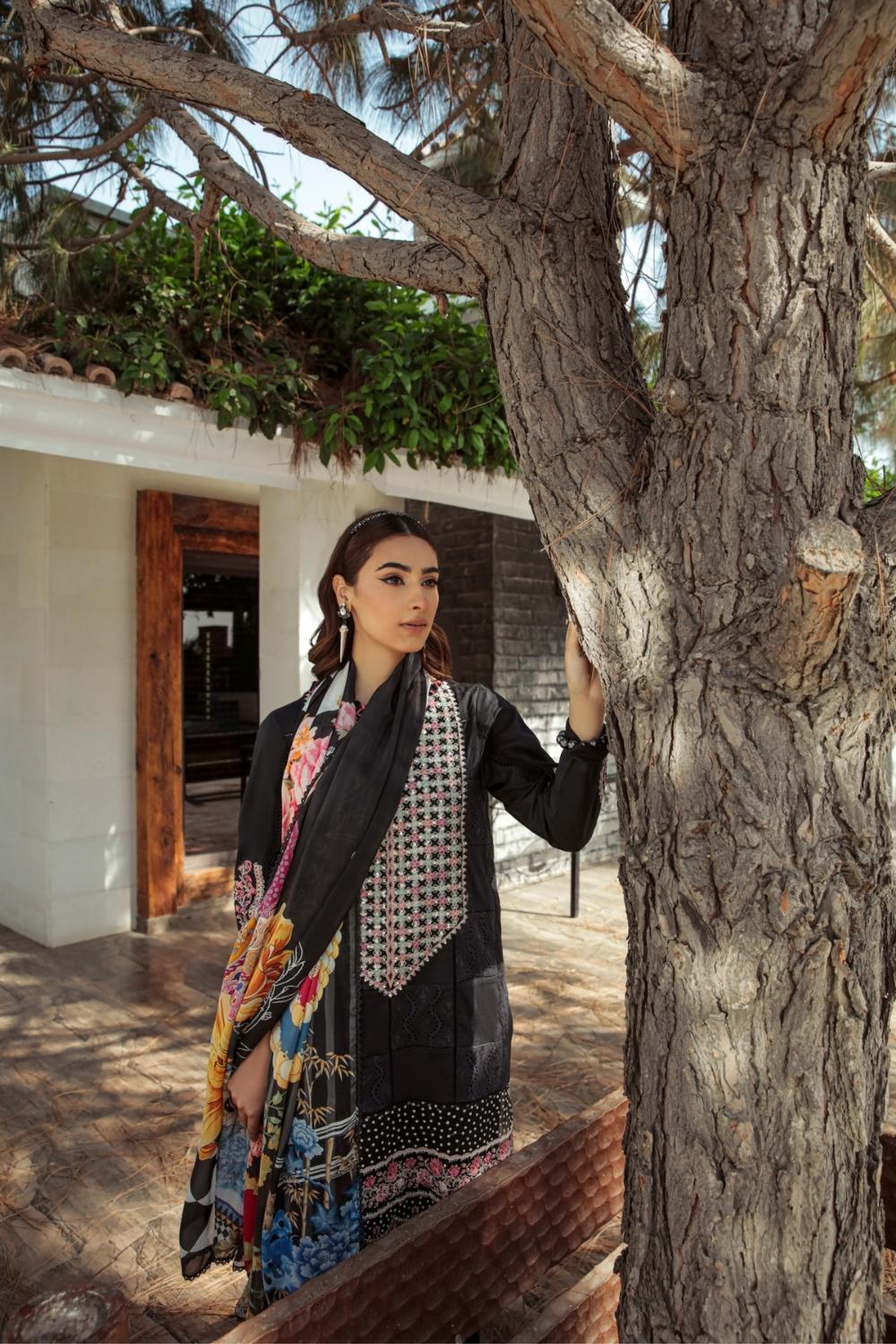 3 PC Unstitched | Embroidered Lawn Shirt | Silk Dupatta