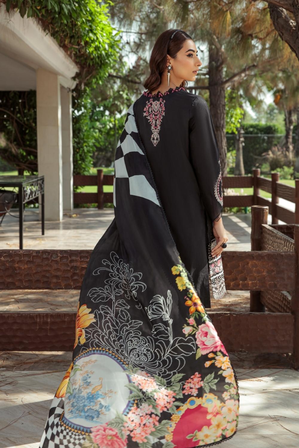 3 PC Unstitched | Embroidered Lawn Shirt | Silk Dupatta