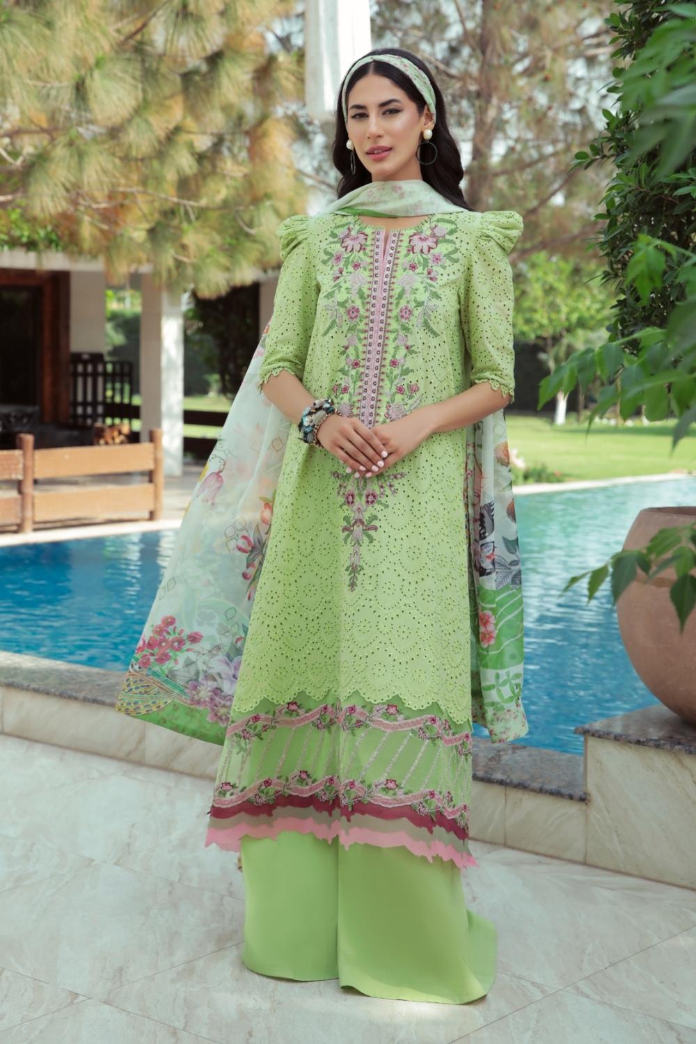 3 PC Unstitched | Embroidered Lawn Shirt | Silk Dupatta