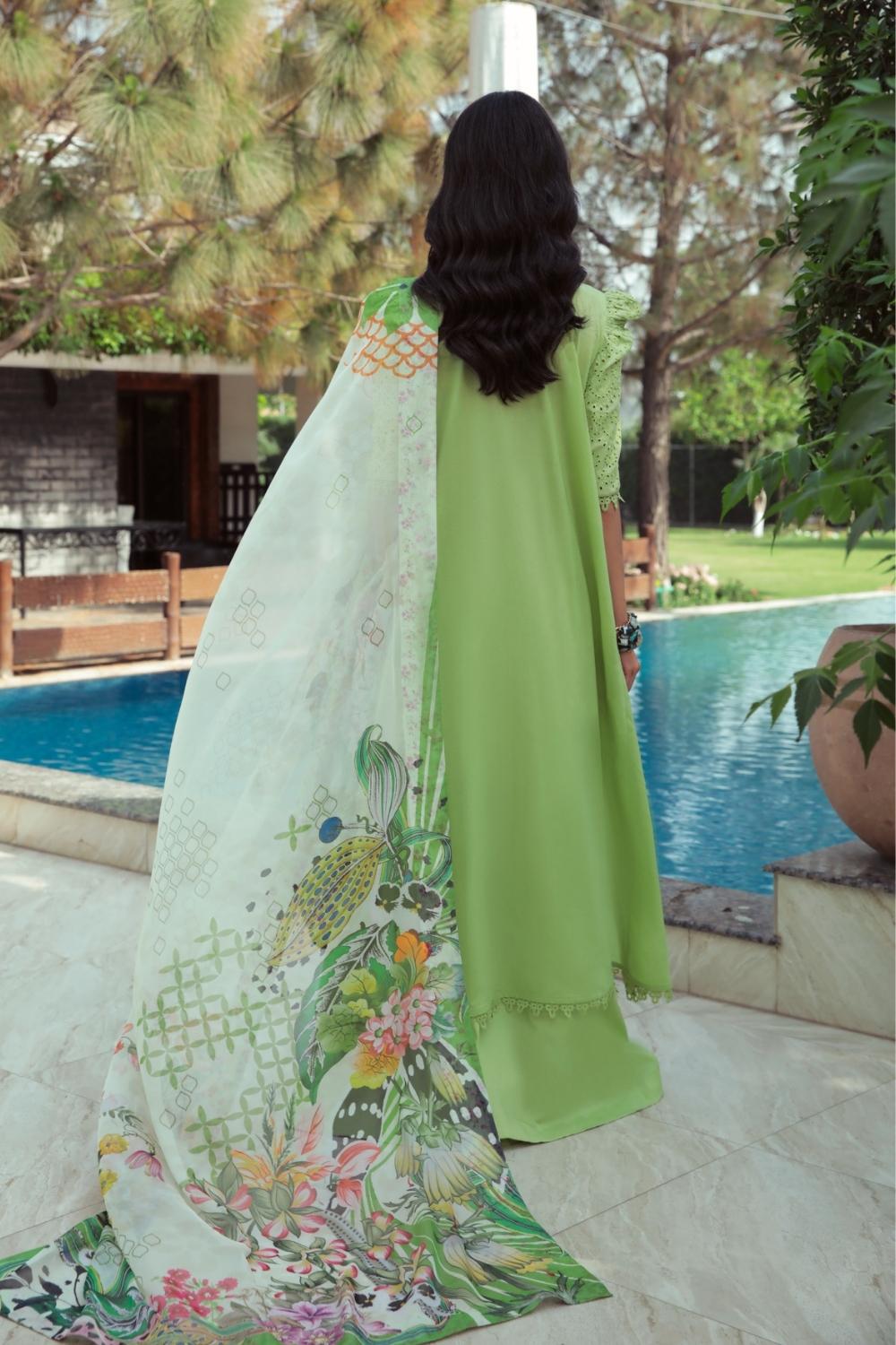 3 PC Unstitched | Embroidered Lawn Shirt | Silk Dupatta