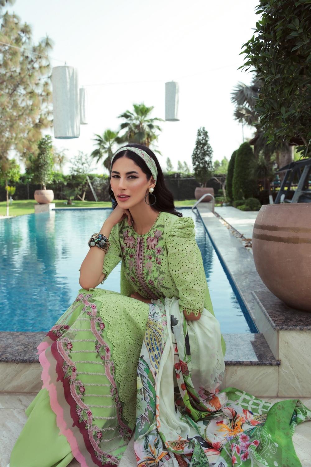 3 PC Unstitched | Embroidered Lawn Shirt | Silk Dupatta