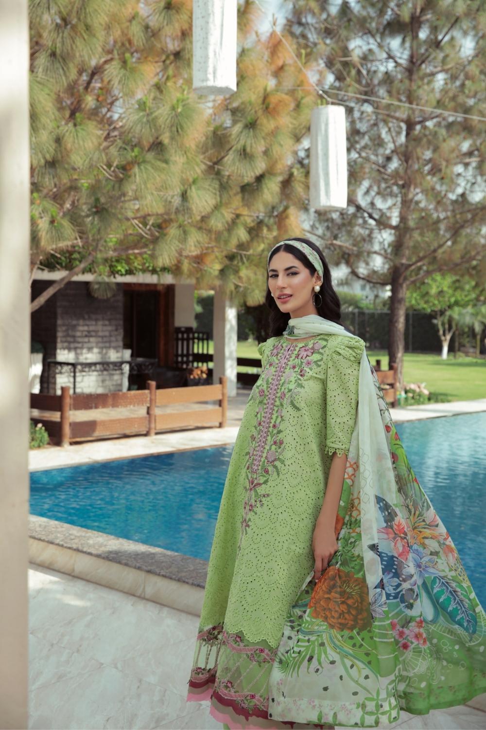 3 PC Unstitched | Embroidered Lawn Shirt | Silk Dupatta