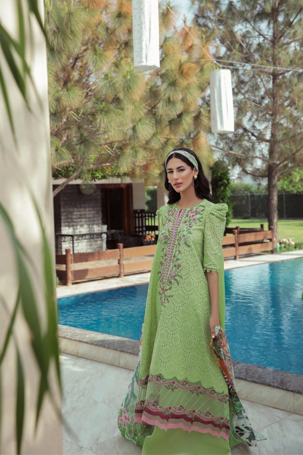 3 PC Unstitched | Embroidered Lawn Shirt | Silk Dupatta