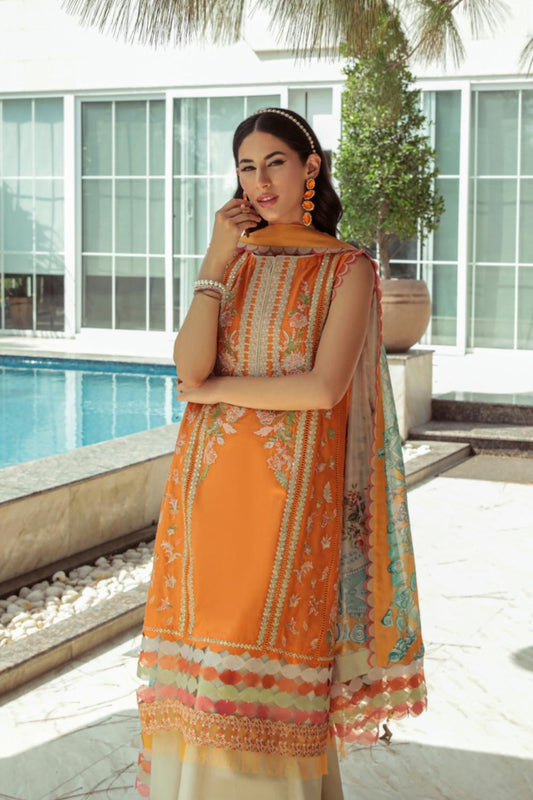 3 PC Unstitched  |  Embroidered Shirt + Digital Printed Silk Dupatta + Dyed Cambric Trouser