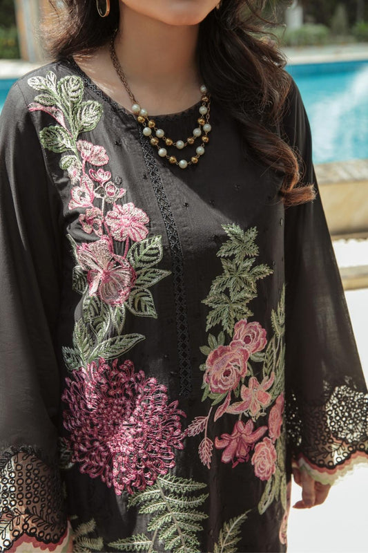 3 PC Unstitched  |  Embroidered Shirt + Digital Printed Chiffon Dupatta + Dyed Cambric Trouser