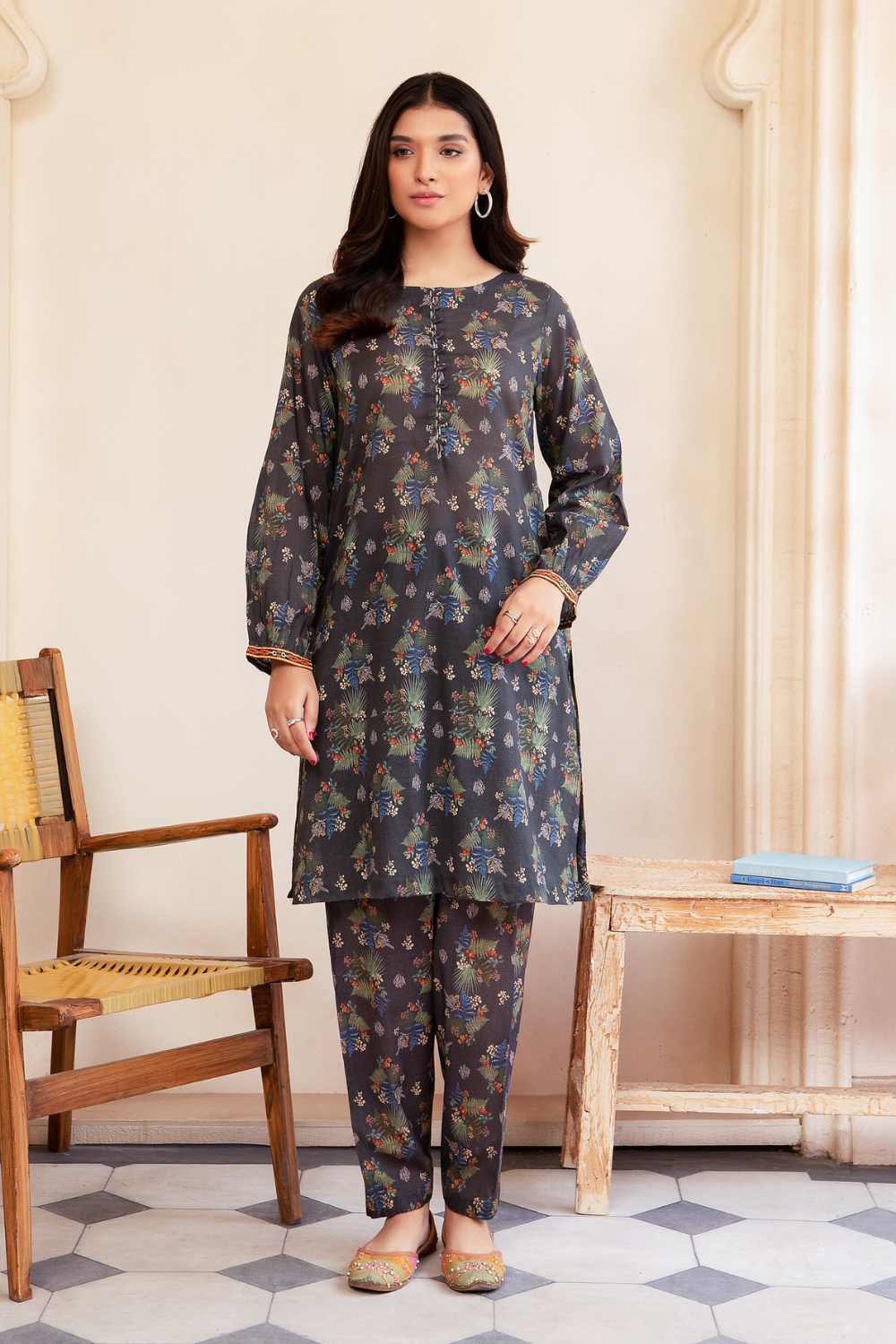 2 PC Stitched | Cotton Satin Printed Shirt + Shalwar