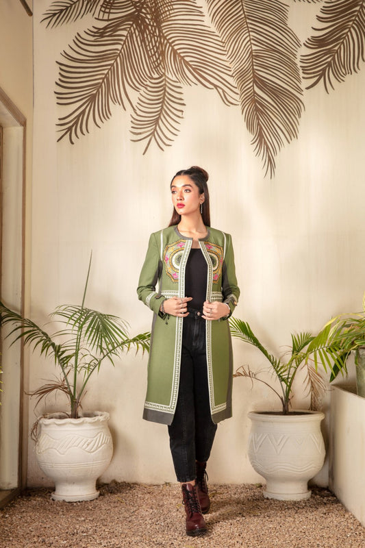 1 PC Stitched | Cotton Emborided long Jacket