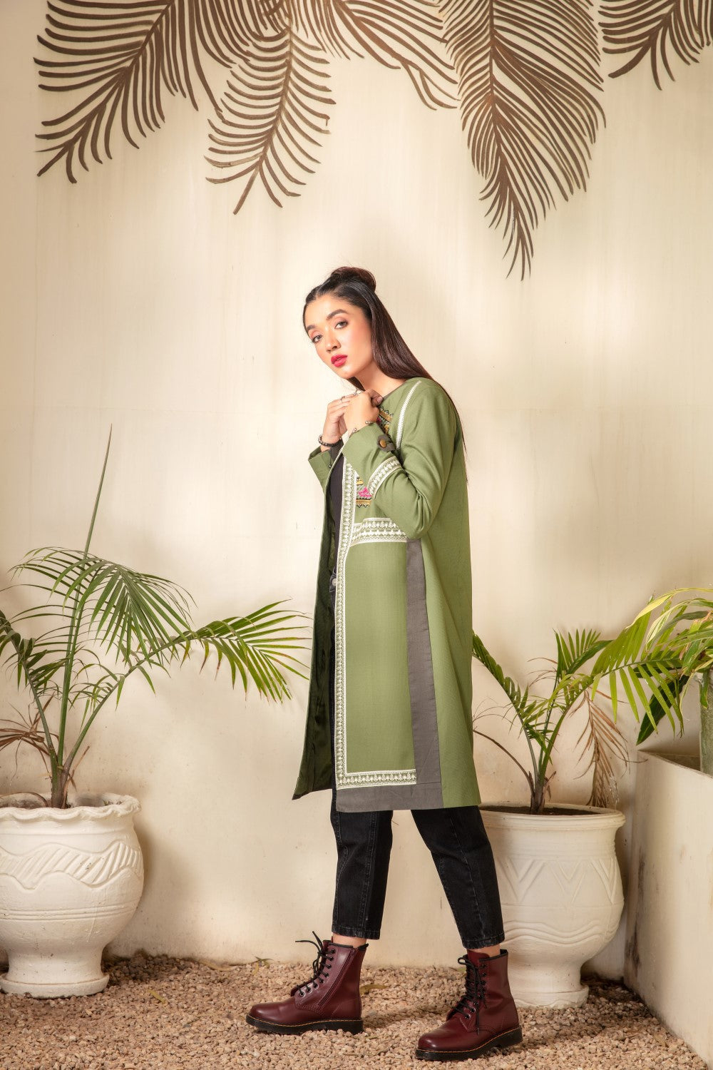 1 PC Stitched | Cotton Emborided long Jacket