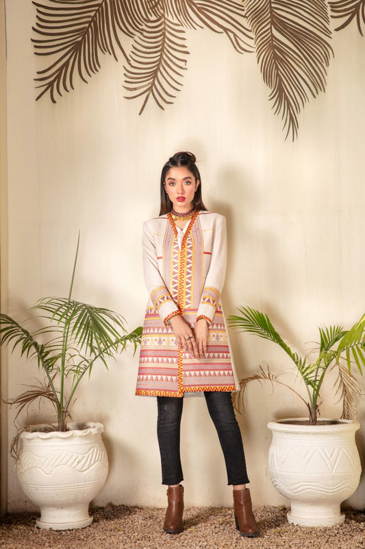 1 PC Stitched | Cotton Emborided long Jacket