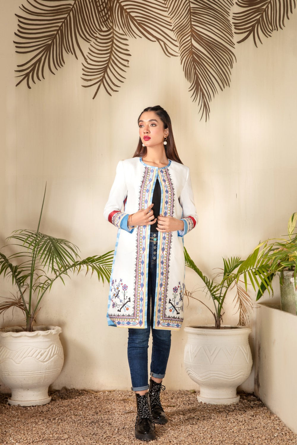 1 PC Stitched | Cotton Emborided long Jacket