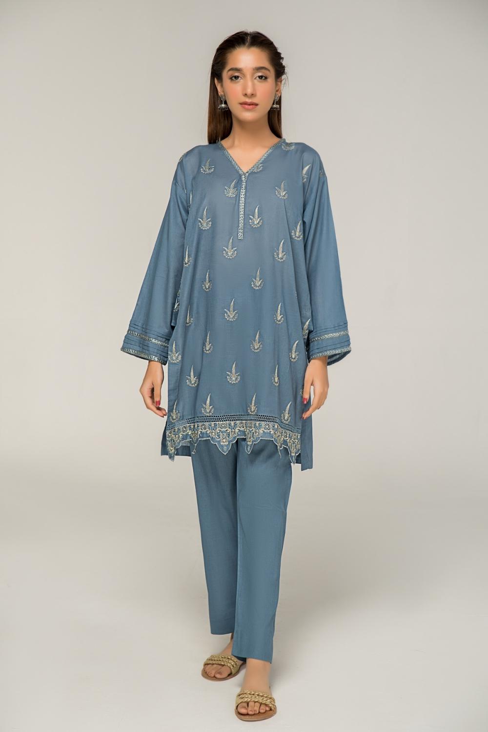 2 PC Stitched | Embroided Lawn Shirt + Trouser