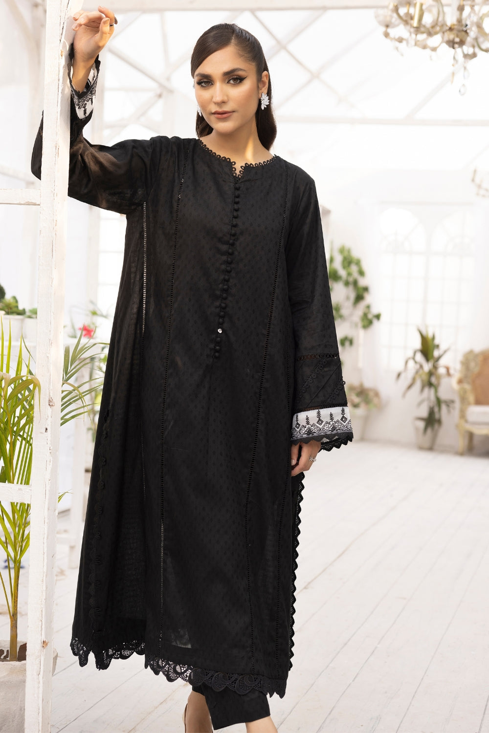 2 PC Stitched | Embroidered Jacquard Cotton Shirt+ Trouser