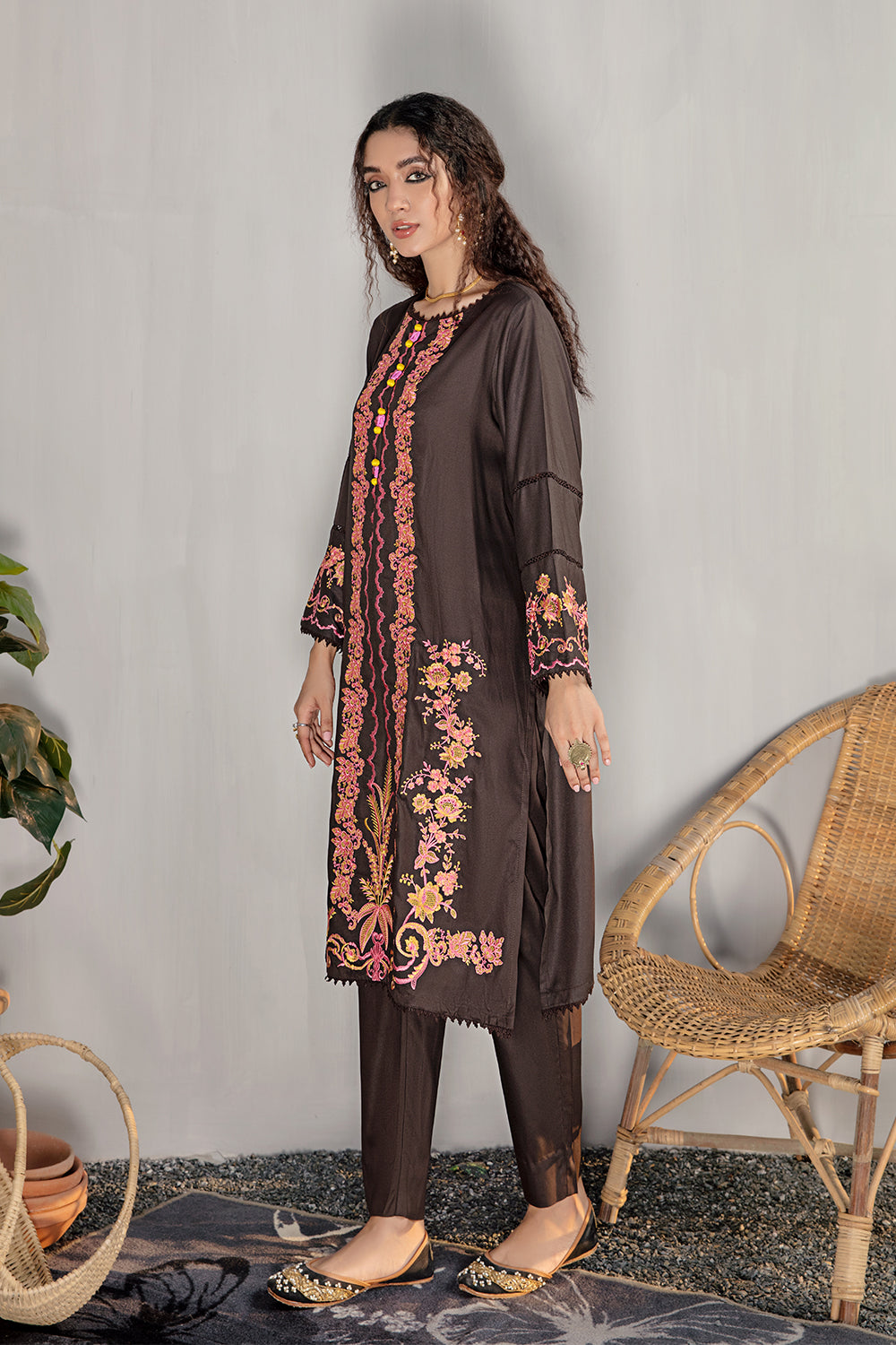 2 PC Stitched Embroidered Suit
