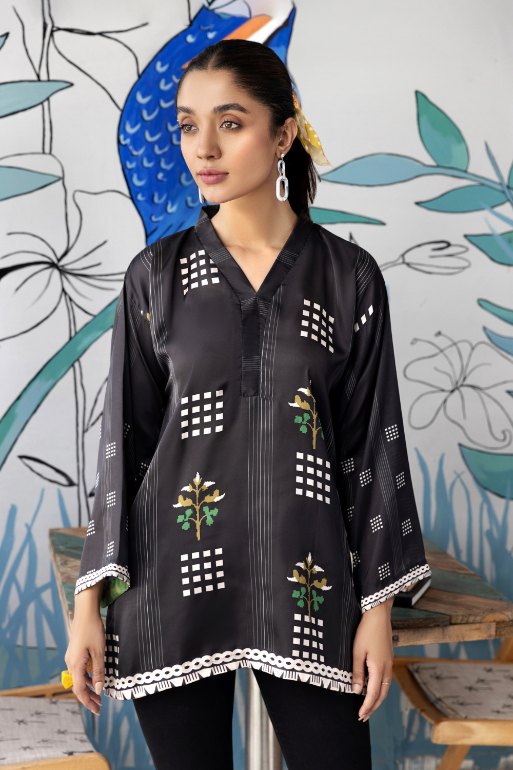 1 PC Stitched | Silk Tunic Printed Short Shirt