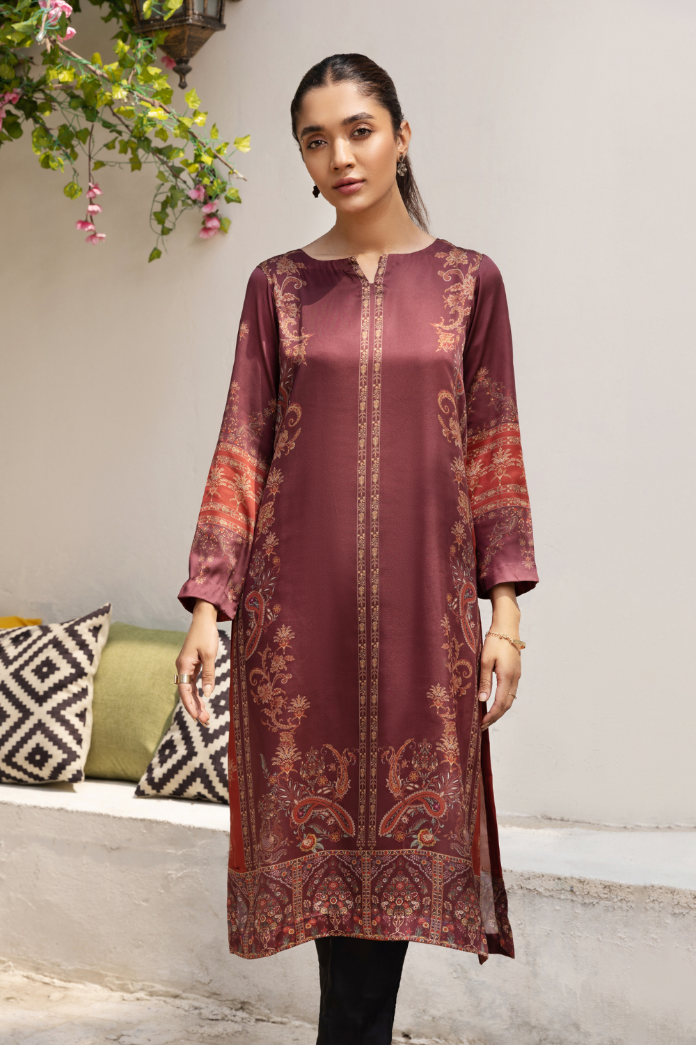 1 PC Stitched  | Silk Tunic Printed Long Shirt