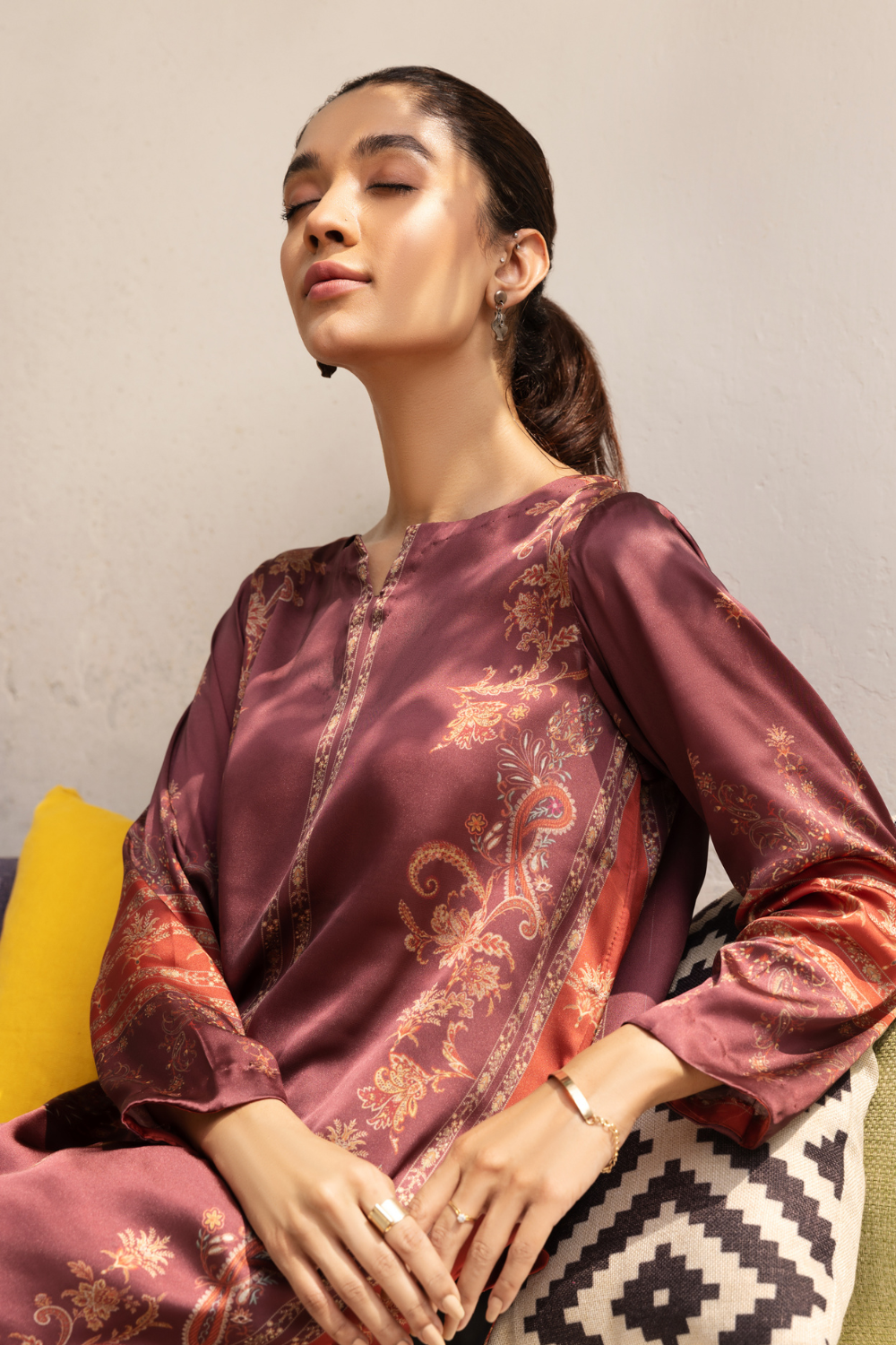 1 PC Stitched  | Silk Tunic Printed Long Shirt