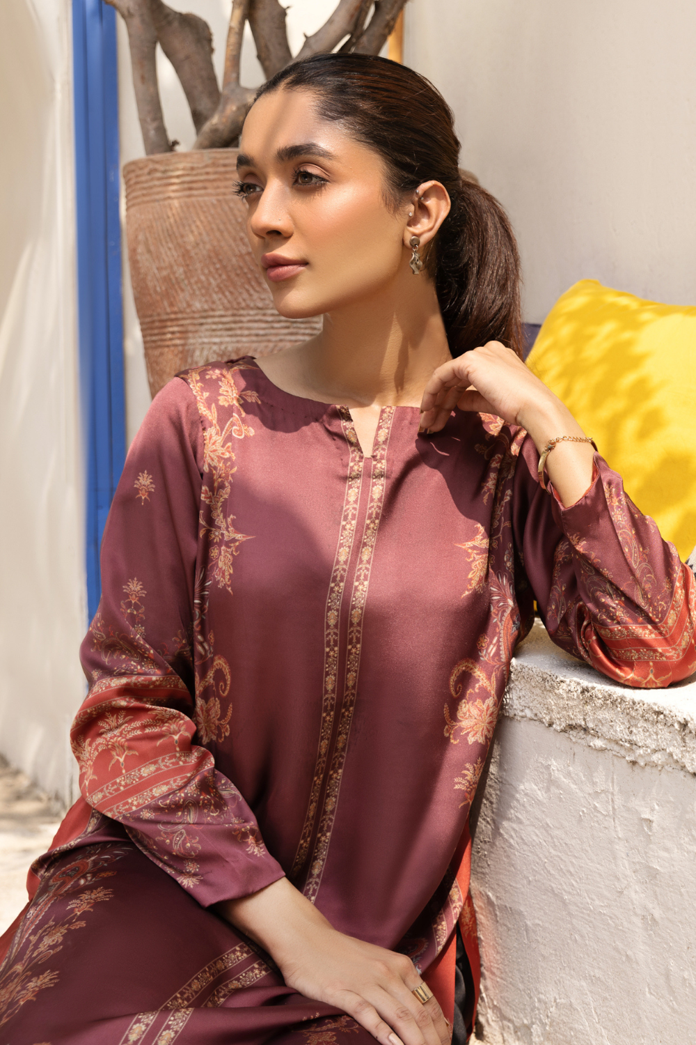 1 PC Stitched  | Silk Tunic Printed Long Shirt