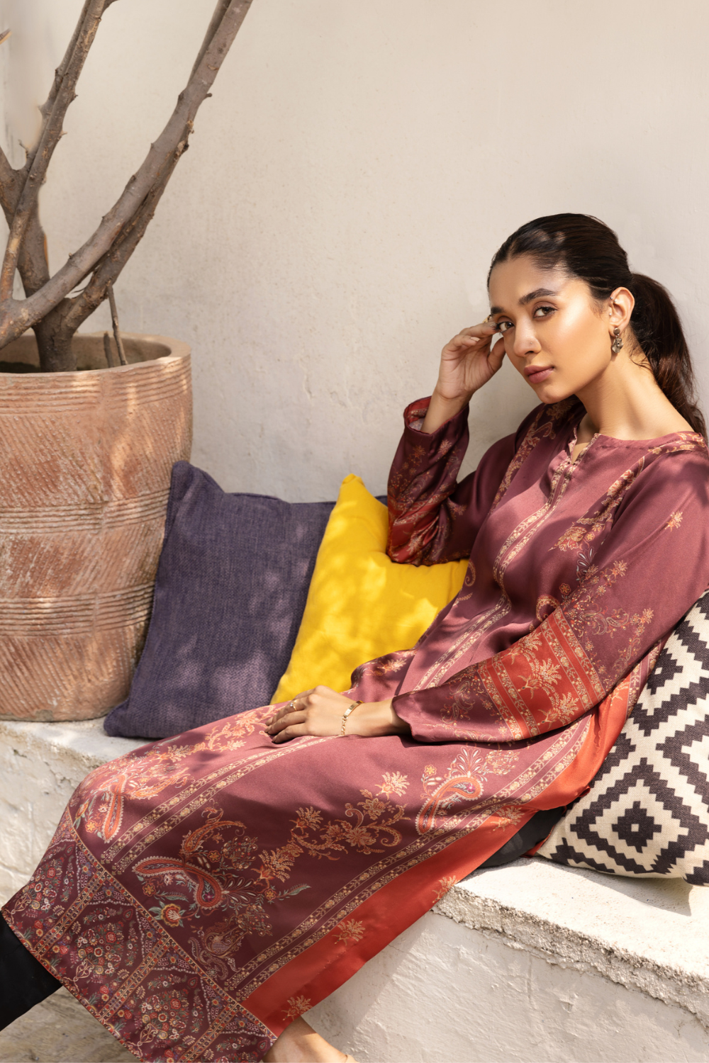 1 PC Stitched  | Silk Tunic Printed Long Shirt