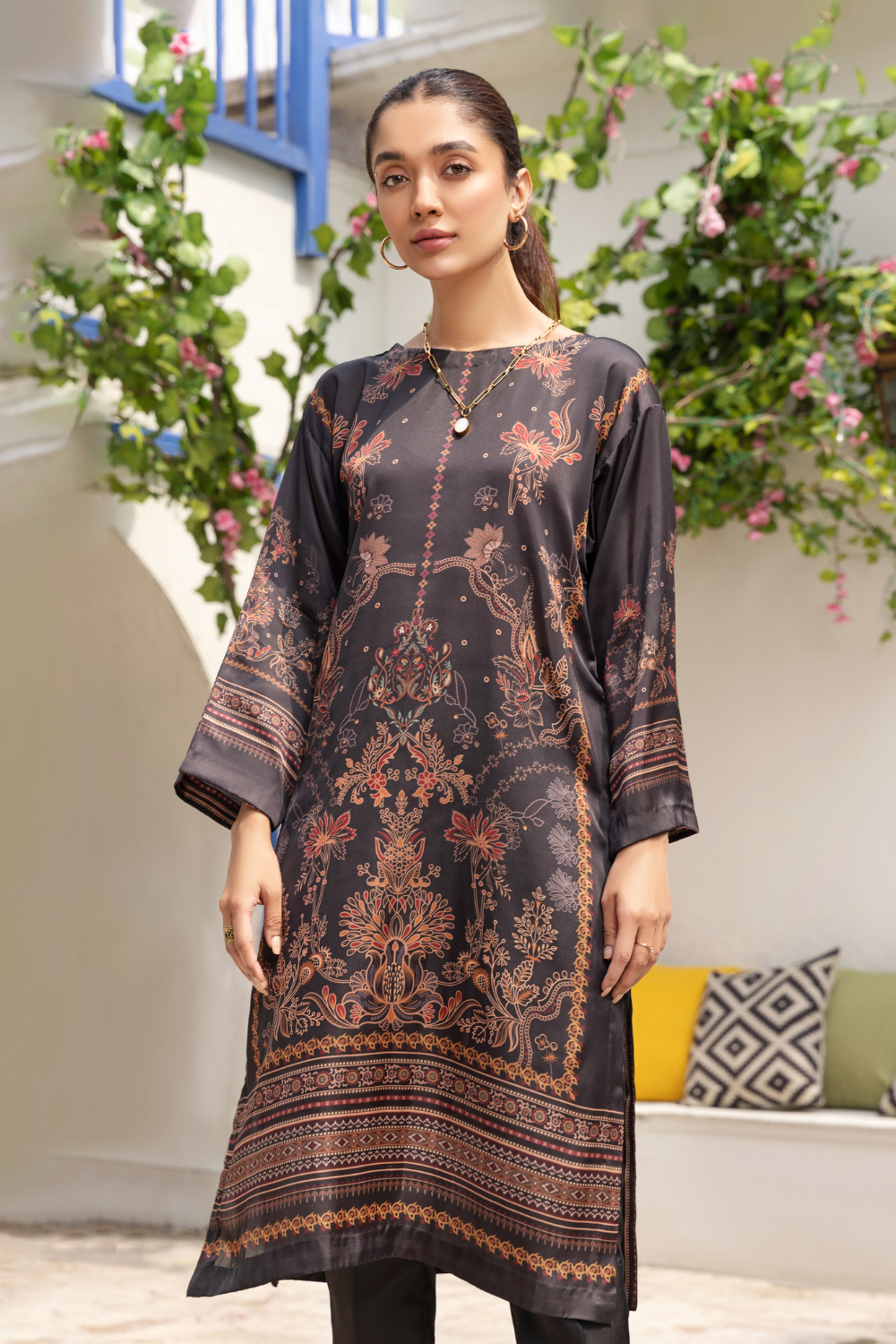 1 PC Stitched  | Silk Tunic Printed Long Shirt