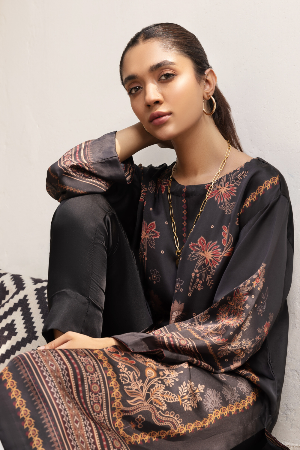 1 PC Stitched  | Silk Tunic Printed Long Shirt