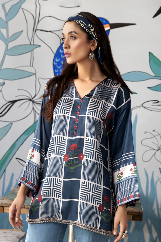1 PC Stitched | Silk Tunic Printed Short Shirt