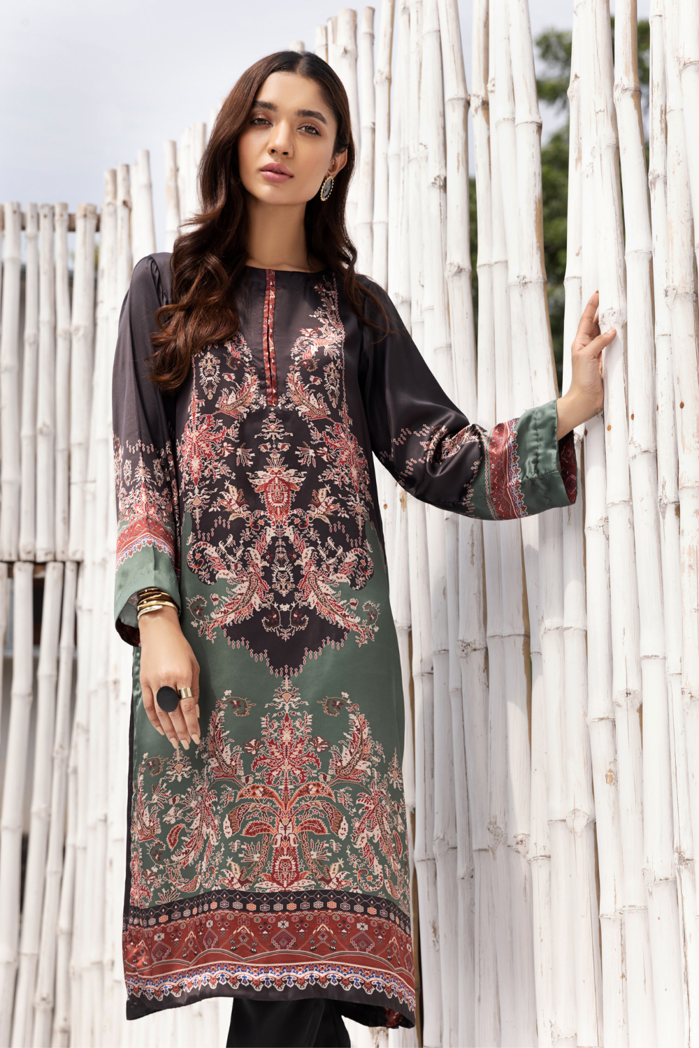 1 PC Stitched  | Silk Tunic Printed Long Shirt