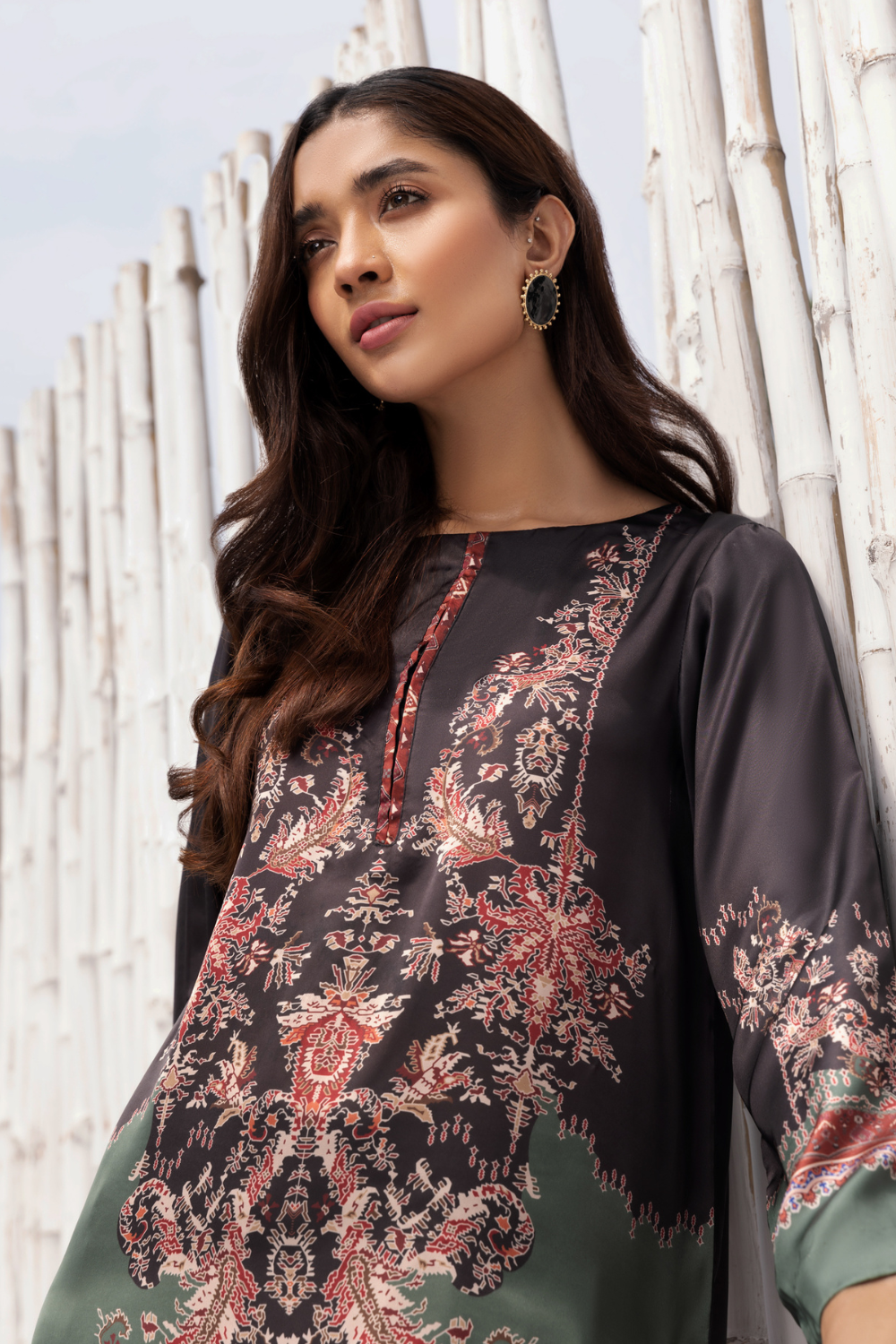 1 PC Stitched  | Silk Tunic Printed Long Shirt