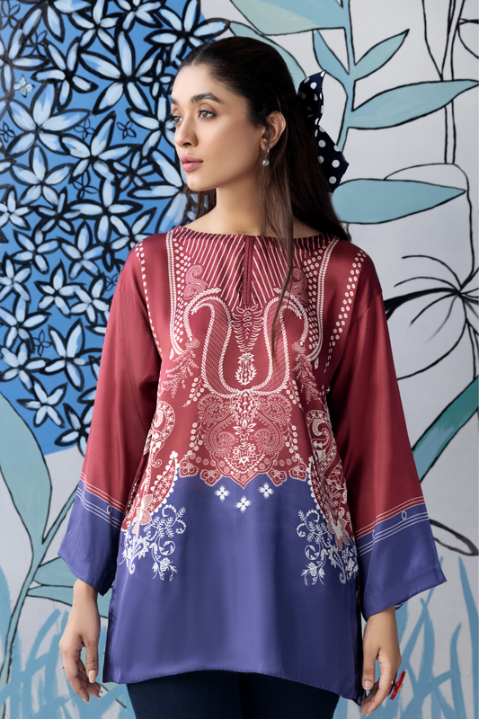 1 PC Stitched | Silk Tunic Printed Short Shirt