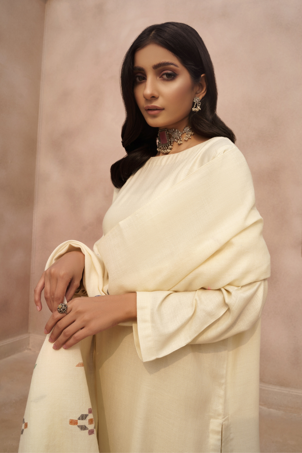 3 PC Stitched | Viscose Cotton Suit+ Embroidered Wool Shawl