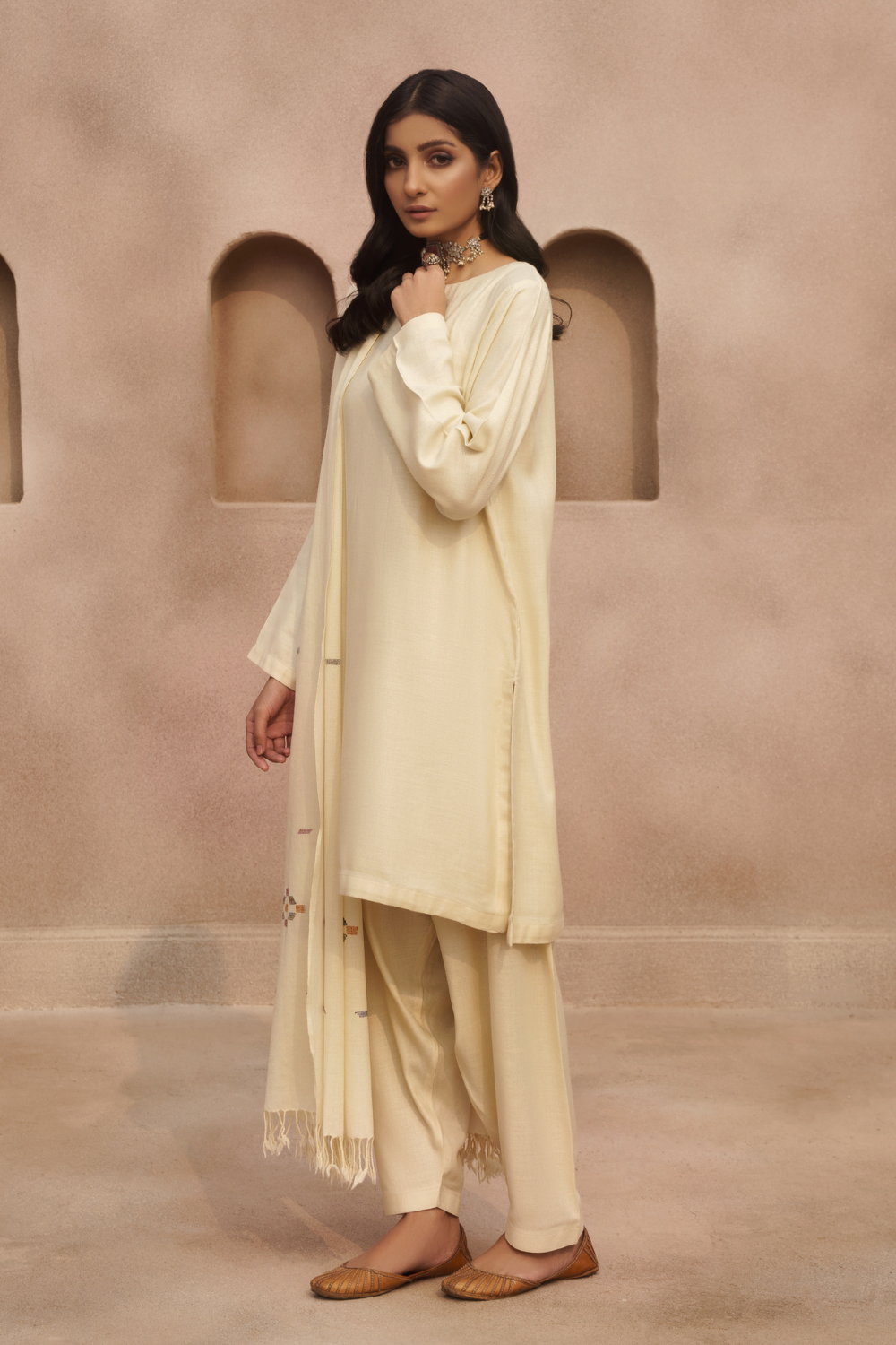3 PC Stitched | Viscose Cotton Suit+ Embroidered Wool Shawl