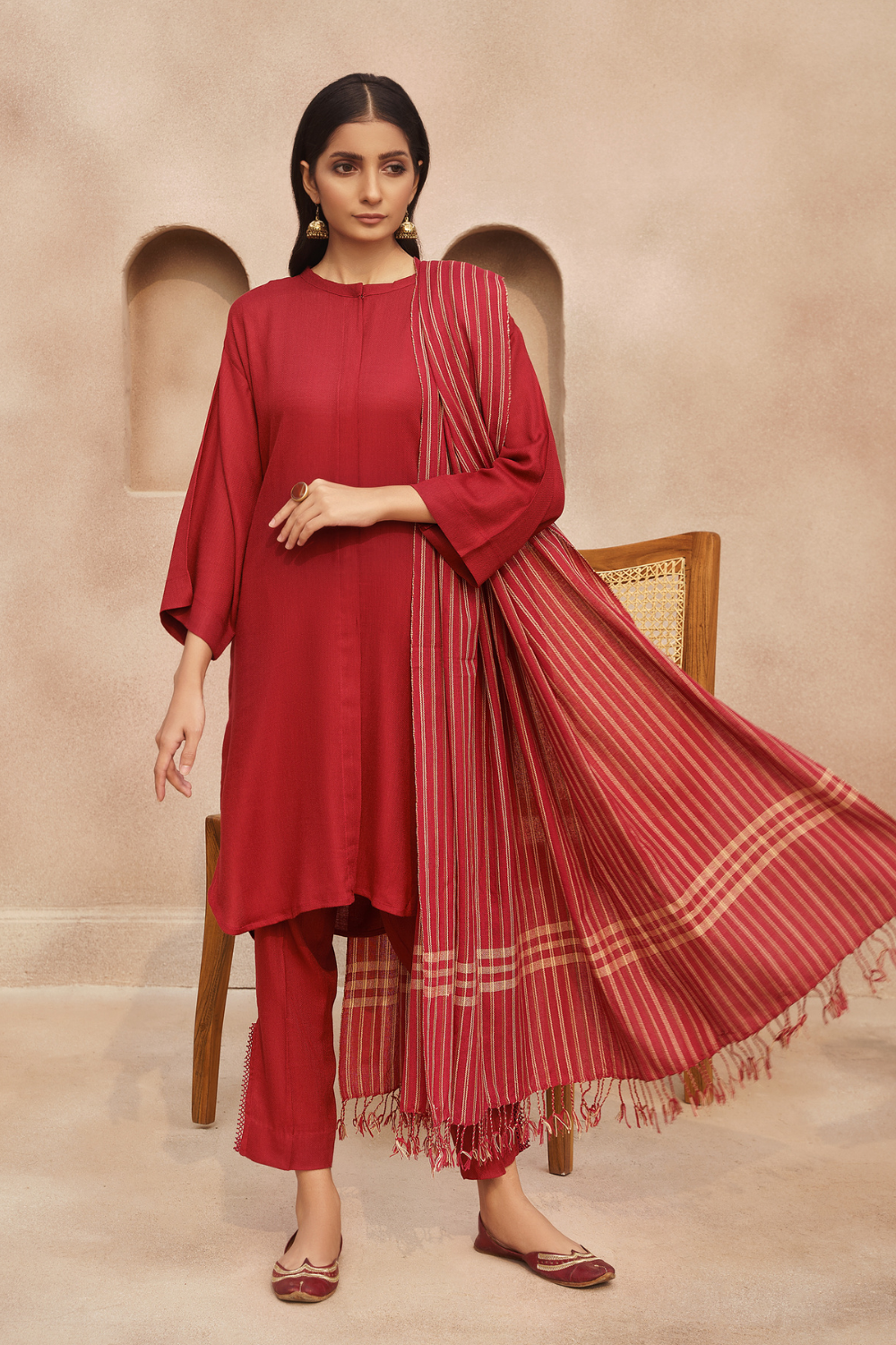 3 PC Stitched | Viscose Cotton Suit+ Embroidered Wool Shawl