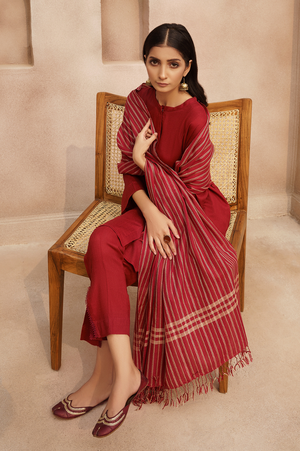 3 PC Stitched | Viscose Cotton Suit+ Embroidered Wool Shawl