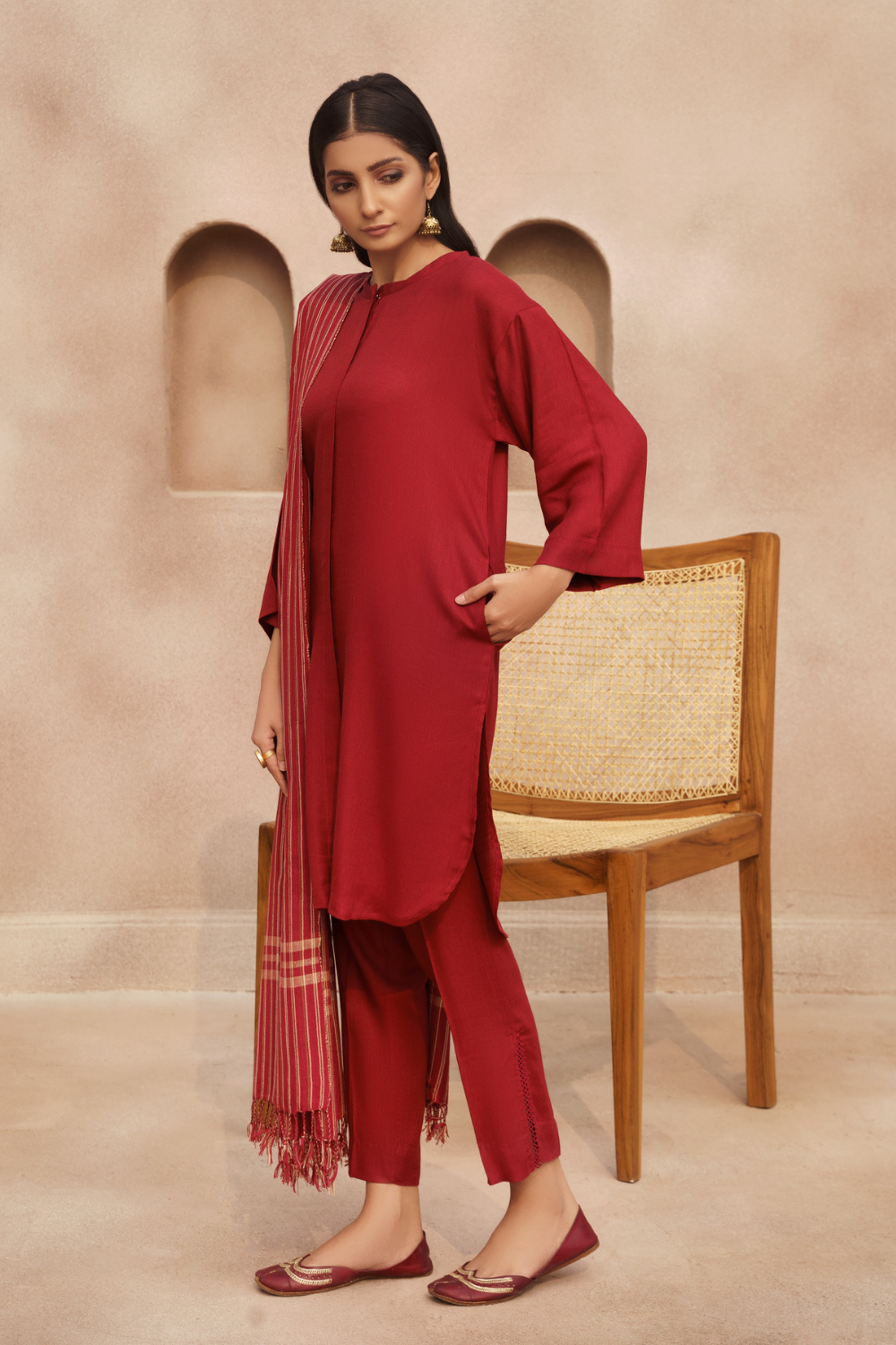 3 PC Stitched | Viscose Cotton Suit+ Embroidered Wool Shawl