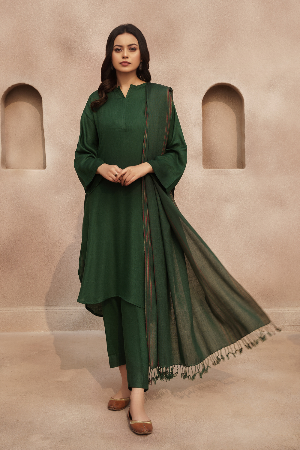 3 PC Stitched | Viscose Cotton Suit+ Embroidered Wool Shawl